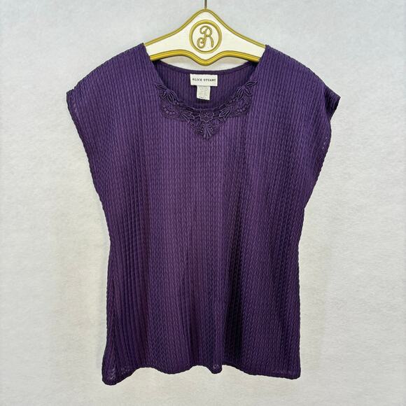 Alice Stuart Blouse Women SMALL Purple Vintage Textured Floral Neckline - Picture 1 of 9